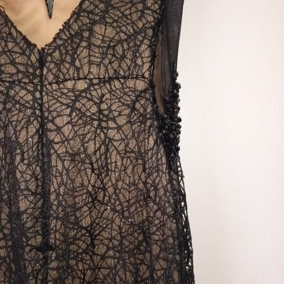 Unique Ellie Wilde MON CHERI Sz 4 Black Mermaid Dress Spider Web Gothic Princess - Picture 13 of 15